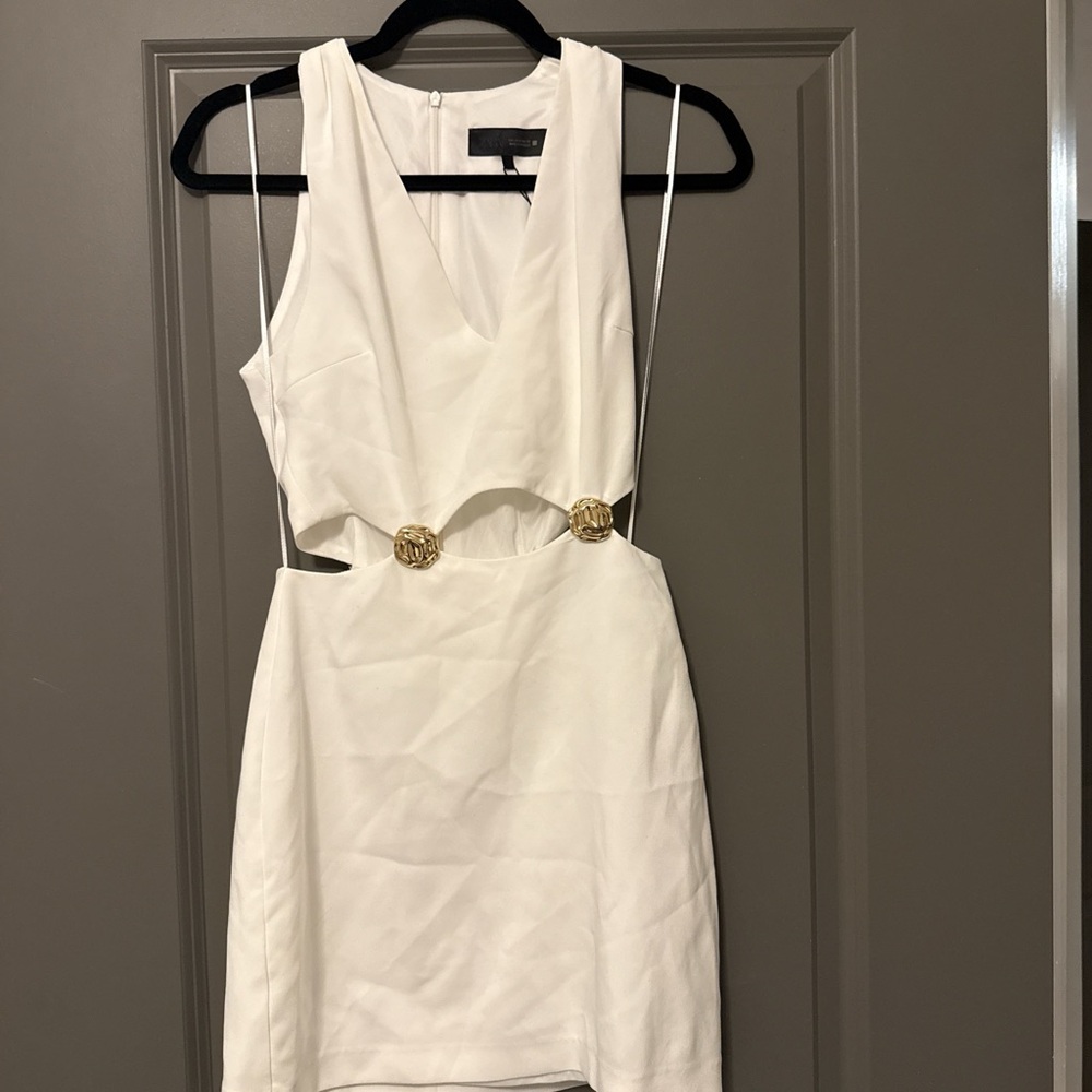 Zara White Mini Dress with Gold Accents
